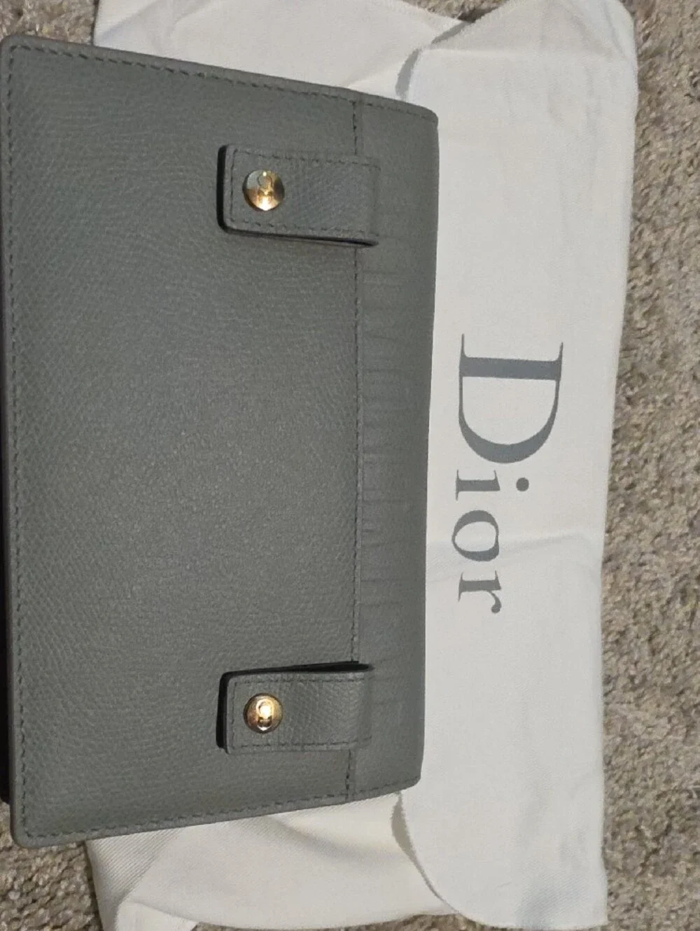 Dior Gray Leather Clutch with Gold CD Hardware